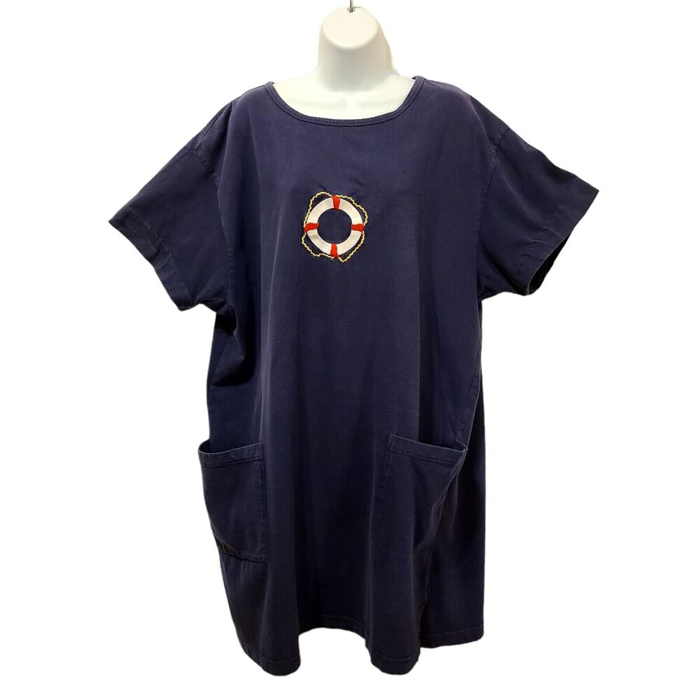 SunBay Swim Womens Cover Up Size L Blue Dress Pockets Embroidered Life Preserver